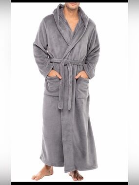 NWOT Alexander Del Rossa Mens Robe, Plush Fleece Hooded Bathrobe Medium